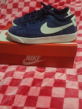 Nike Navy Suede Low-Top Sneakers with White Swoosh